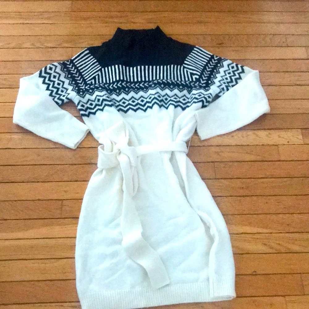 Ann Taylor Knit Sweater Dress black and white